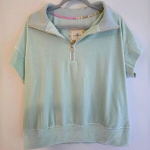 Umgee Mint Green Half-Zip‎ Sweatshirt Ripped Ultra Soft Sz Small